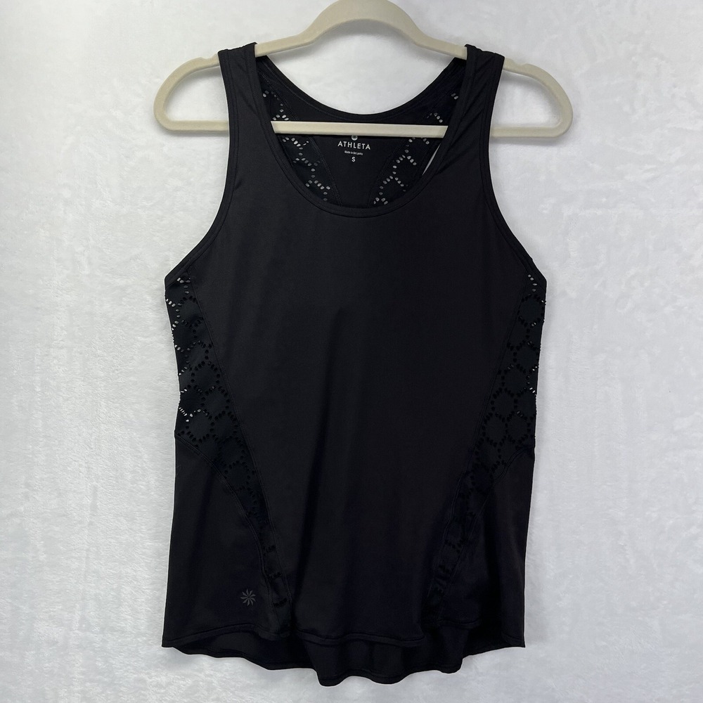 Athleta Eyelet Tank Women's Size Small Black Polyester Spandex